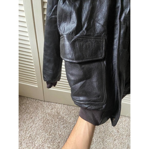 Vintage LL Bean Goatskin Black Leather A-2 Flight Full Zip Jacket Men’s Size L - Picture 8 of 11